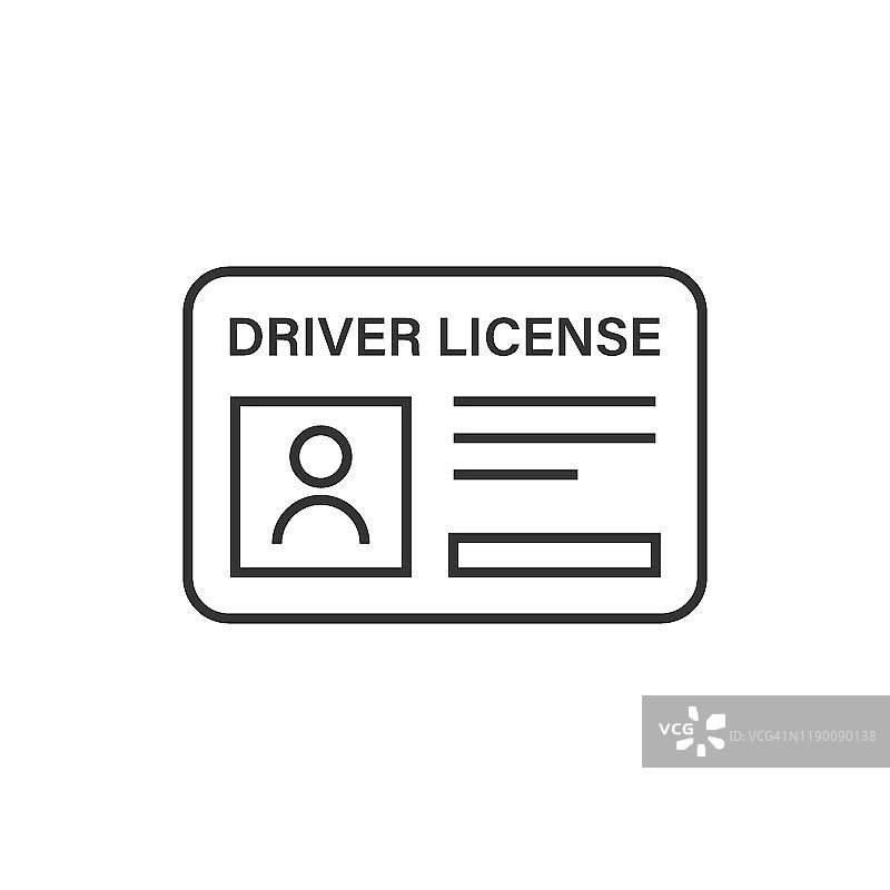 驾驶执照图标在平坦的风格。Id卡矢量插图在白色孤立的背景。单位经营理念。图片素材
