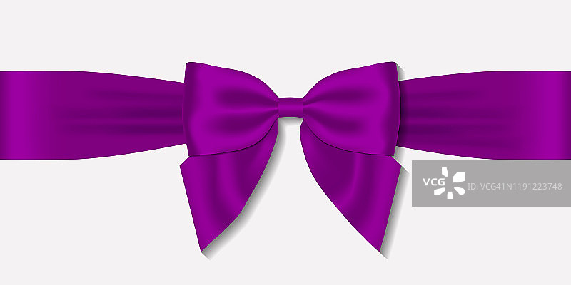 现实装饰光泽缎紫色丝带蝴蝶结，孤立的白色背景图片素材