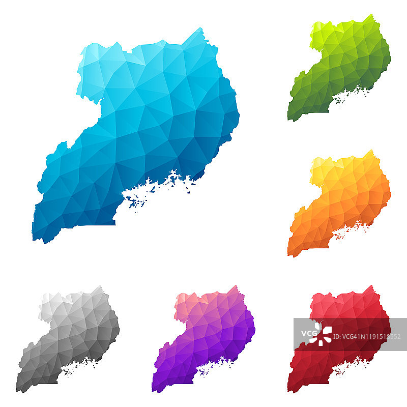 乌干达地图在低多边形风格-彩色多边形几何设计图片素材