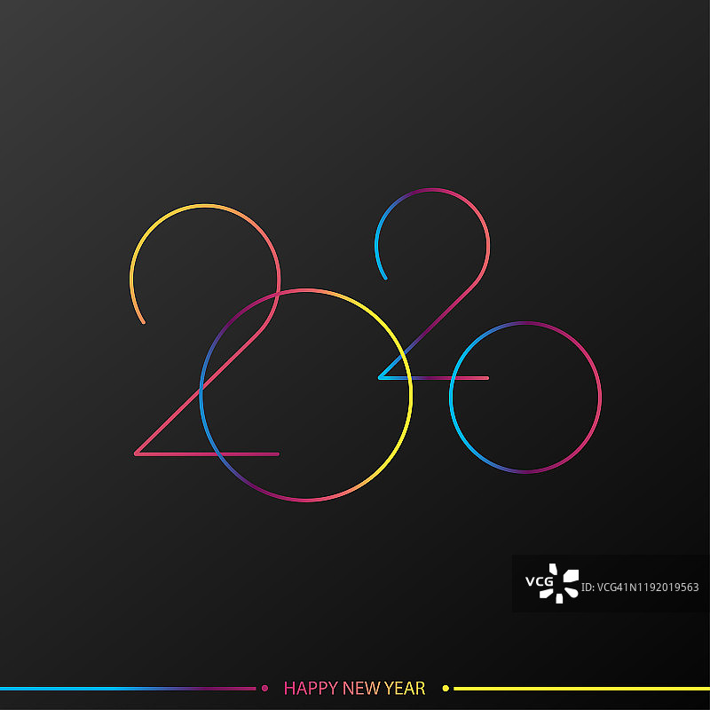 快乐2020年新年优雅的贺卡与梯度文字。向量。图片素材