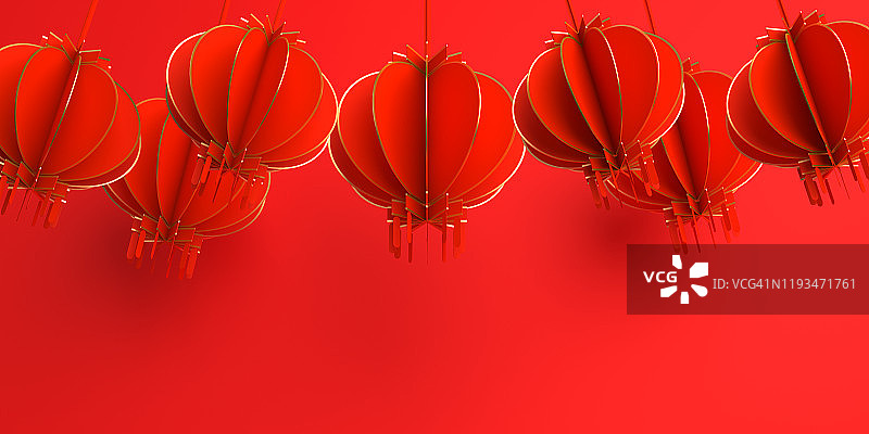 17、喜庆新春旗帜，红红的金盏花剪纸。中国节庆喜庆发菜的设计创意理念。图片素材