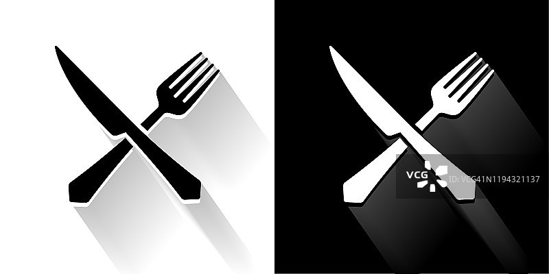 叉和刀黑色和白色图标与长影子图片素材