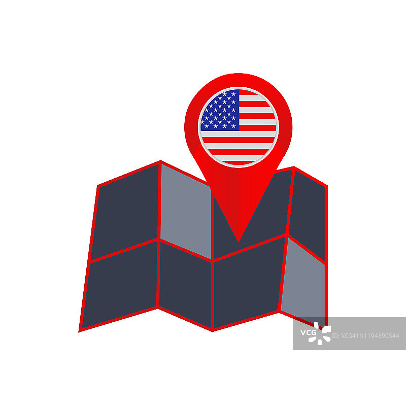 地图针与美国国旗绝缘图片素材