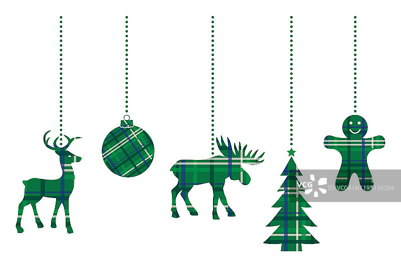 悬挂的绿色格子圣诞装饰品图片素材