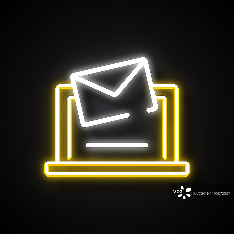发光的霓虹灯效应电子邮件营销图标。大纲符号集合图片素材