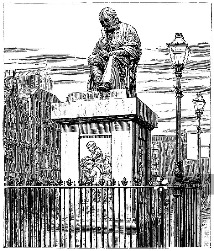 在利奇菲尔德的市场广场塞缪尔约翰逊的雕像，英国- 19世纪图片素材