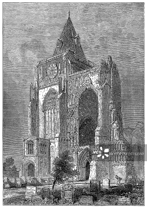 英国克劳兰的克劳兰修道院，19世纪图片素材