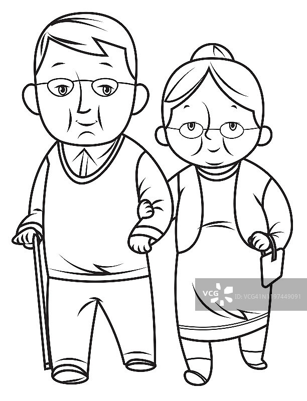 黑人和白人，一对老年夫妇在散步图片素材