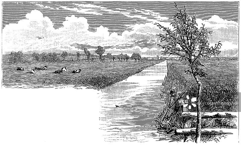 英国萨默塞特国王的塞奇莫尔排水道——19世纪图片素材