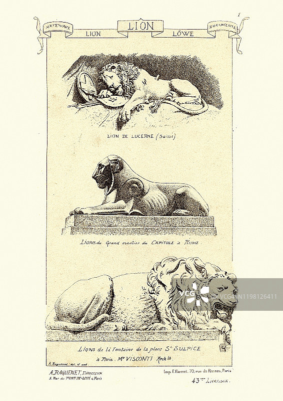 雕塑和精美的艺术雕像的狮子，19世纪图片素材