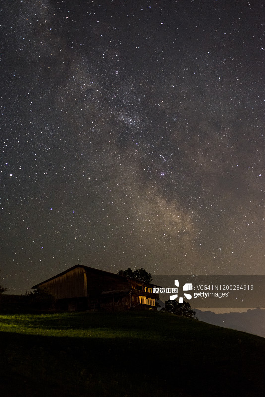 奥地利阿尔卑斯山木屋上方的银河图片素材