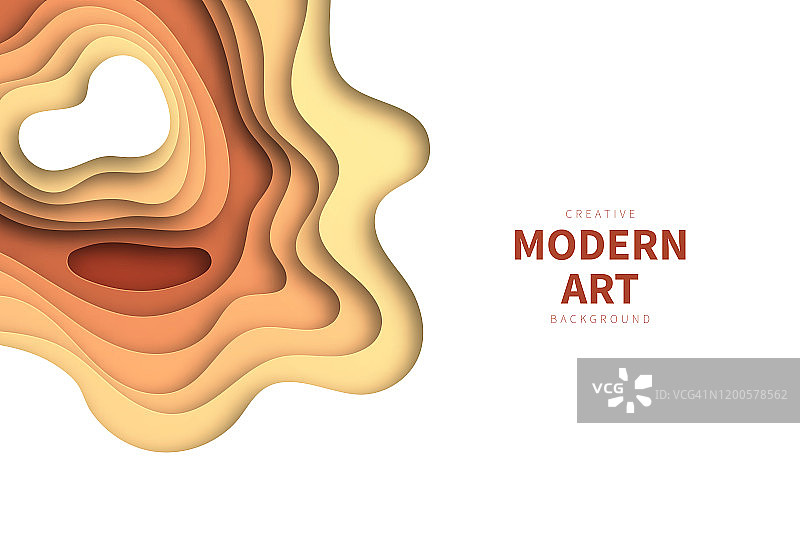 剪纸背景-橙色抽象波浪形状-时尚的3D设计图片素材