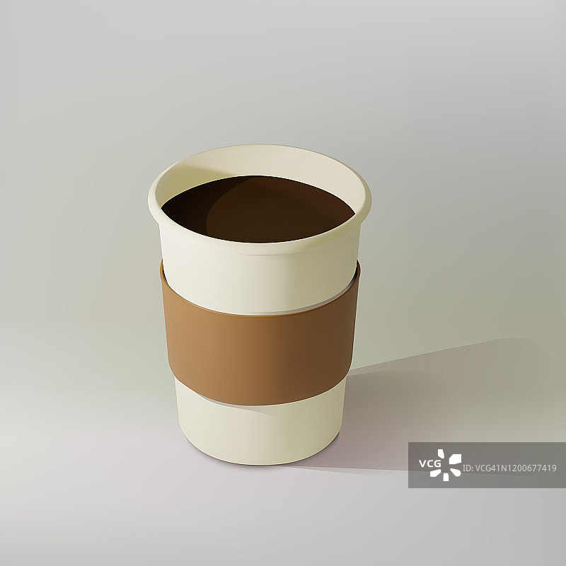 纸质现实咖啡杯。模型等距咖啡杯。一次性饮料用玻璃杯。产品模板，网页横幅和传单。矢量图图片素材