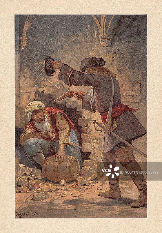 1683年在维也纳发现了奥斯曼帝国的地雷，彩色石刻仪(1897年)图片素材