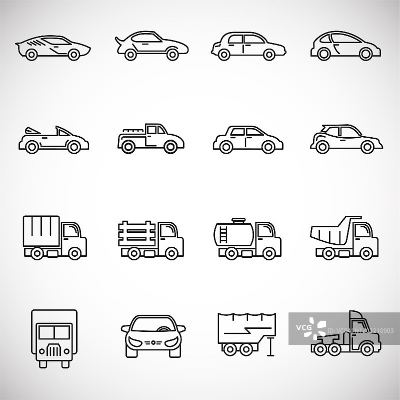 汽车图标设置图形和网页设计的背景轮廓。创意插图概念符号的web或移动应用程序。图片素材
