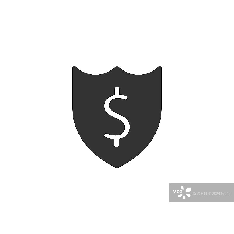 盾与金钱图标在平面风格。现金保护矢量插图在白色孤立的背景。银行业务的概念。图片素材