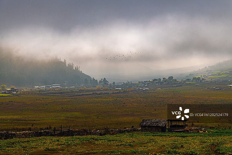 不丹甘泰的波布吉卡山谷图片素材