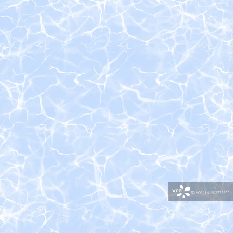 蓝色泳池水面与太阳眩光和波浪。现实的矢量背景插图。热带背景，热带设计元素，夏季概念图片素材