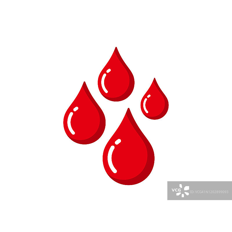 红色血滴矢量图标。血滴插图在平面设计风格图片素材