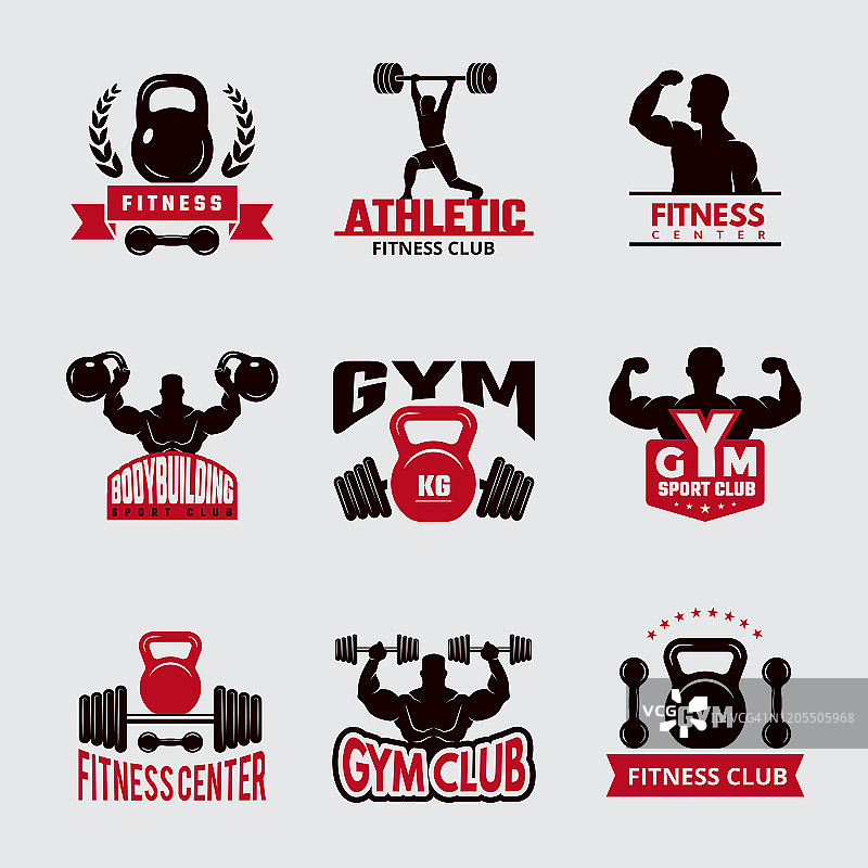 健身房徽章。运动健身保健标志运动俱乐部标志向量集合图片素材