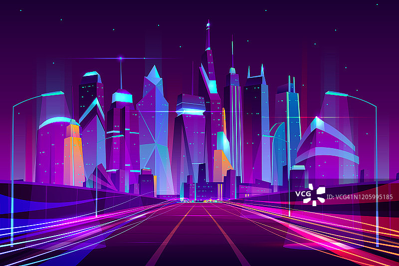未来都市公路霓虹卡通向量图片素材