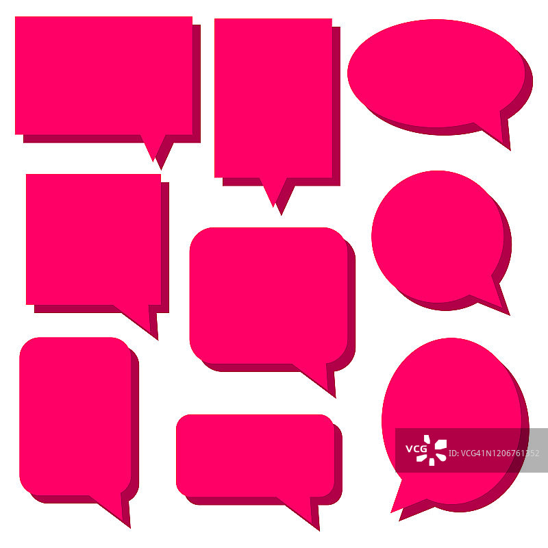 空白的粉红色讲话气泡设置孤立的白色背景图片素材