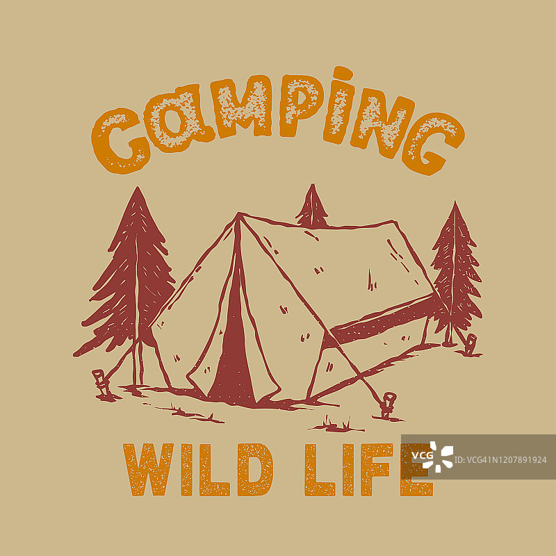 露营。森林中旅游帐篷的插图。设计元素海报，卡片，横幅，传单，t恤。矢量图图片素材