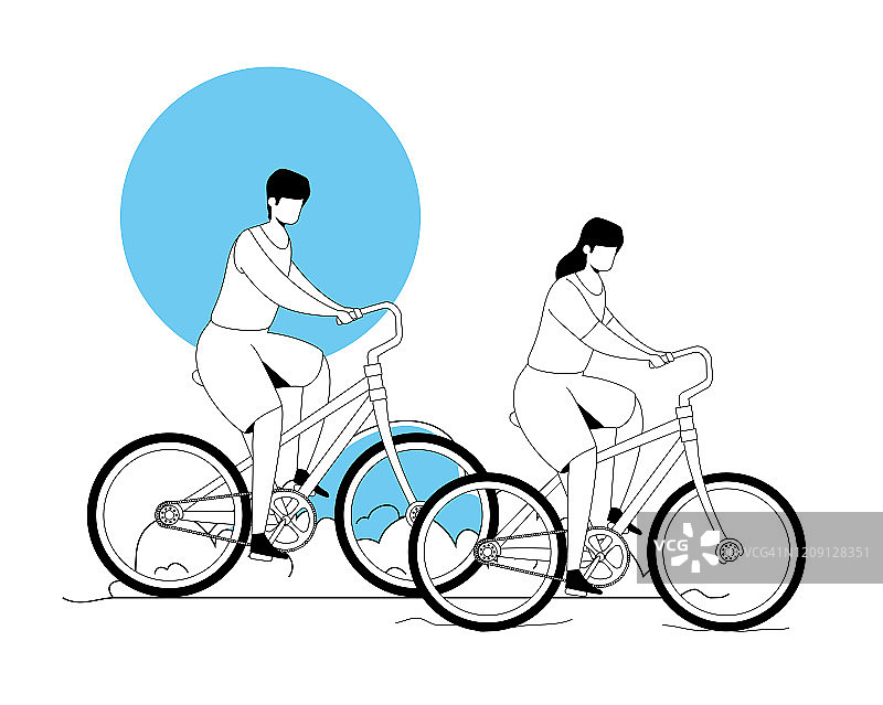 夫妇骑自行车在公园景观图片素材