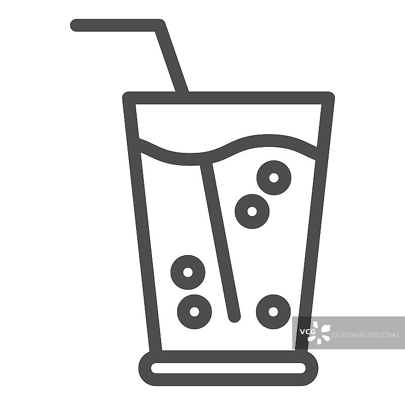 柠檬水在玻璃线图标。喝与稻草矢量插图孤立的白色。一杯果汁轮廓风格设计，专为网页和应用设计。Eps 10。图片素材