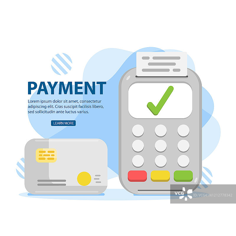 付款。信用卡使用POS终端机，批准付款。图片素材