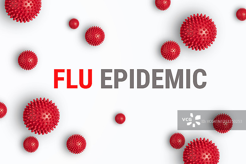 病毒株模型与流感流行的旗帜图片素材