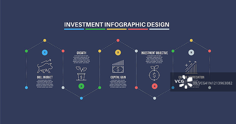 信息图表设计模板与投资关键字和图标图片素材