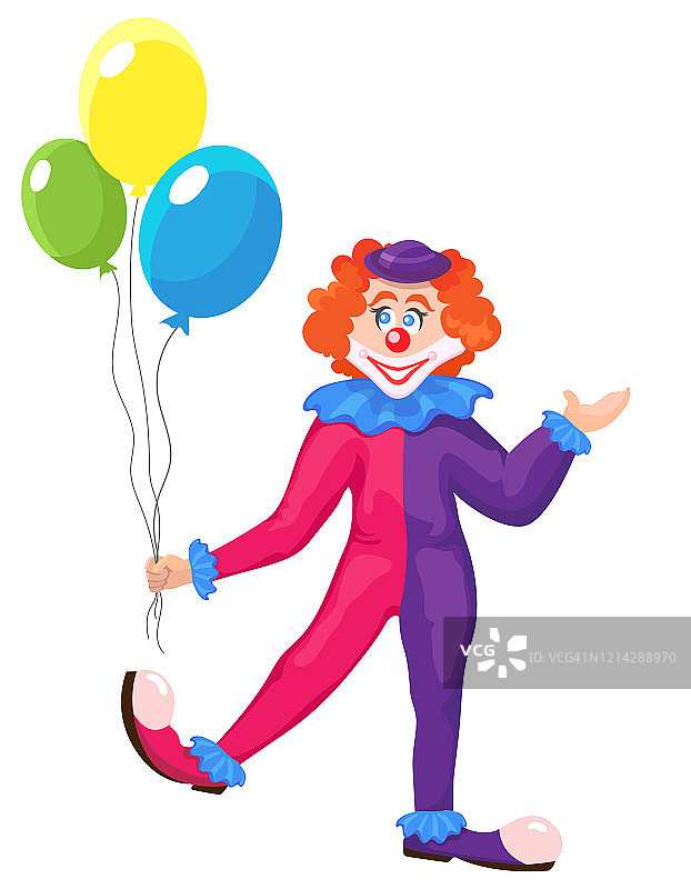 小丑和彩色气球。图片素材