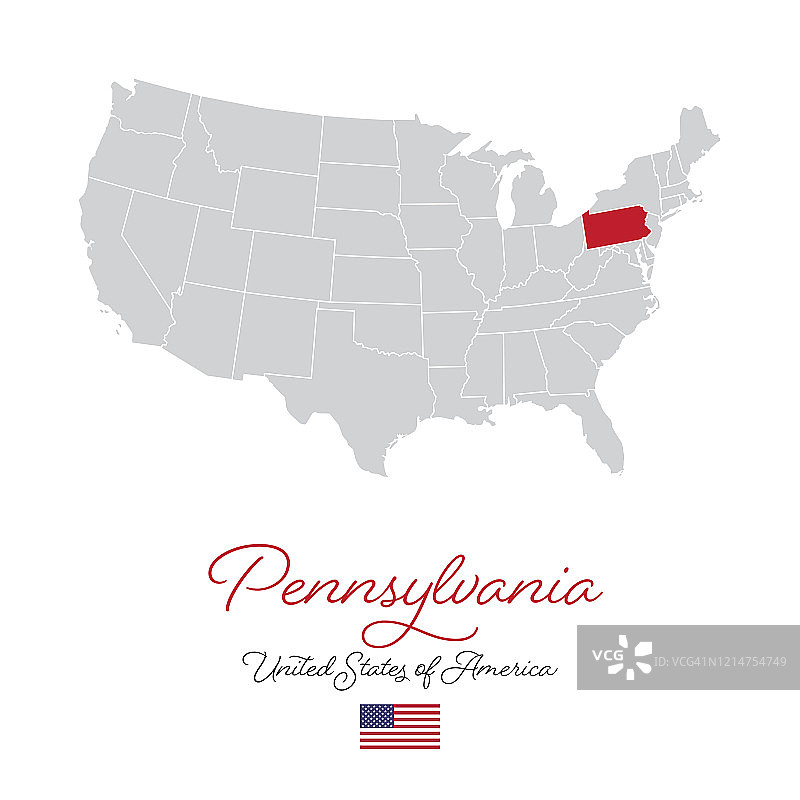 宾夕法尼亚州在美国矢量地图插图图片素材