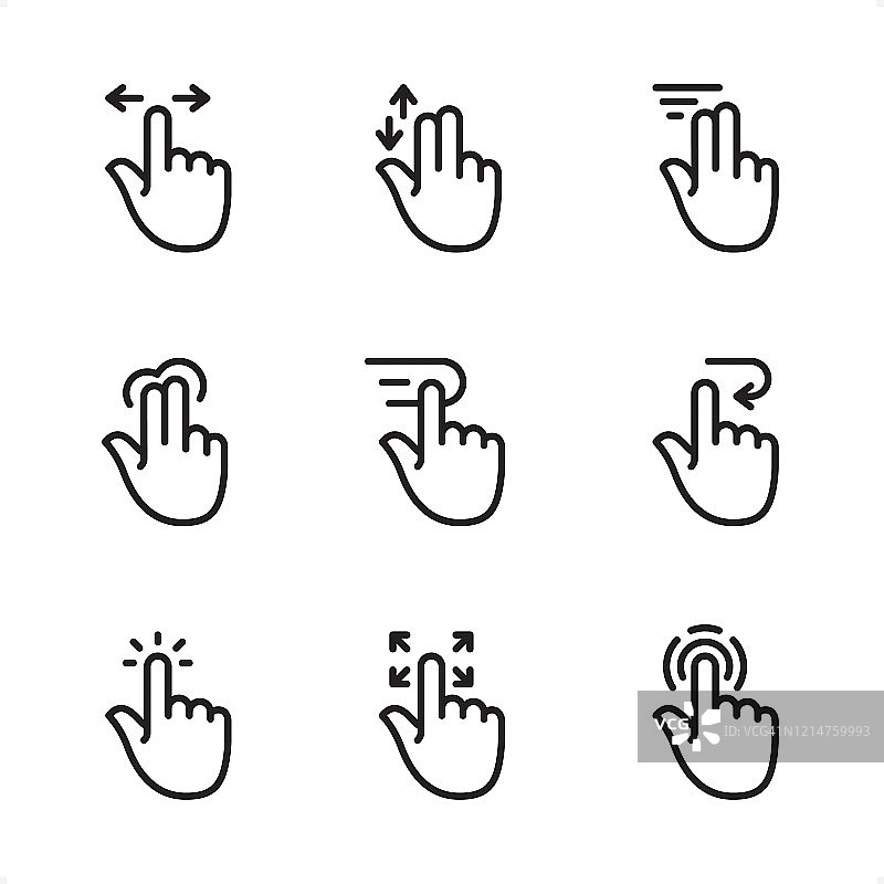 触摸屏手势-单线图标图片素材