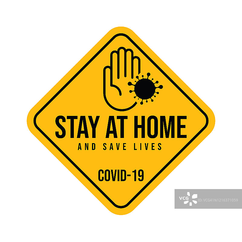 呆在家里是警告信号。关于冠状病毒或covid-19病媒插图的警告标志图片素材