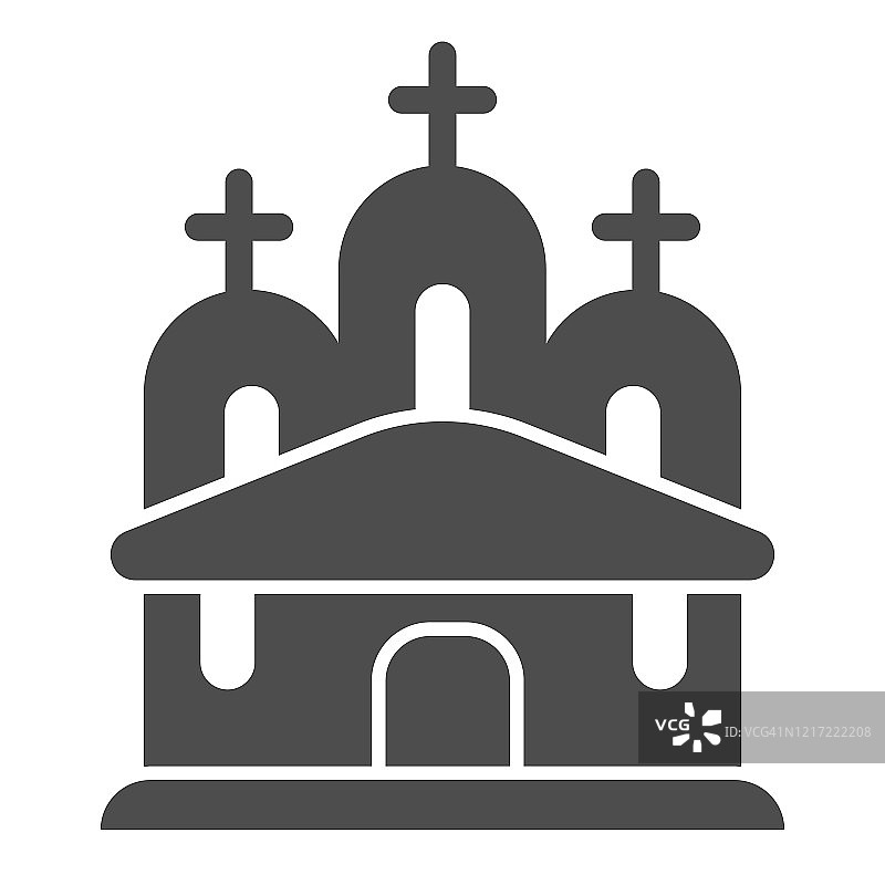 教堂坚实的图标。信仰之家象形文字风格的象形文字在白色的背景上。春季复活节假期基督教建筑与十字移动概念和网页设计。矢量图形。图片素材