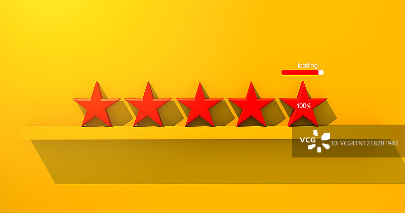 3D插图5木块红星成功最佳表现服务客户关系满意度加载在黄色纸背景图片素材
