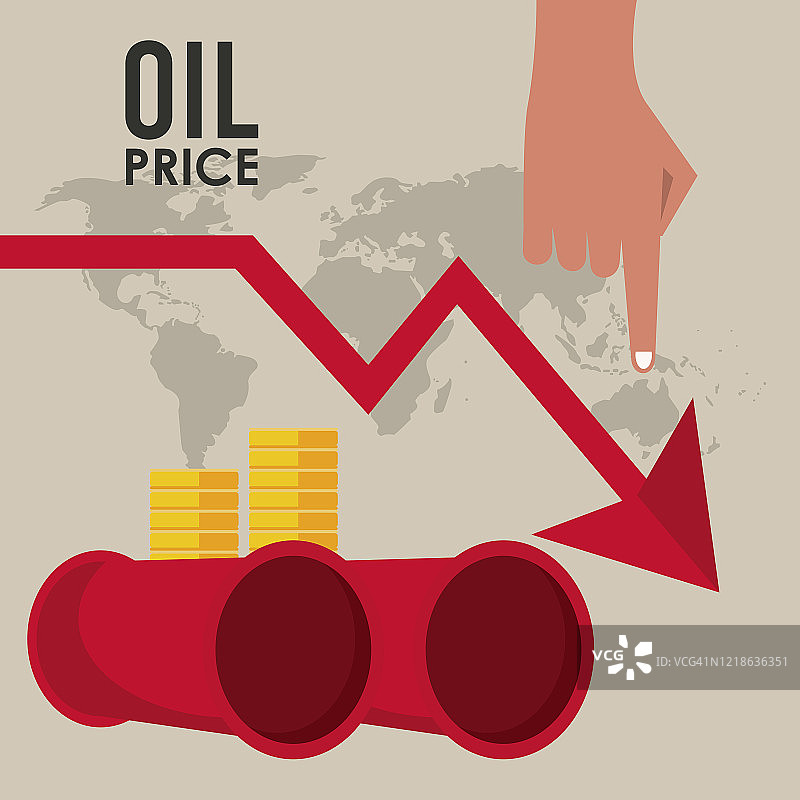 石油价格信息图表与桶和箭头向下图片素材