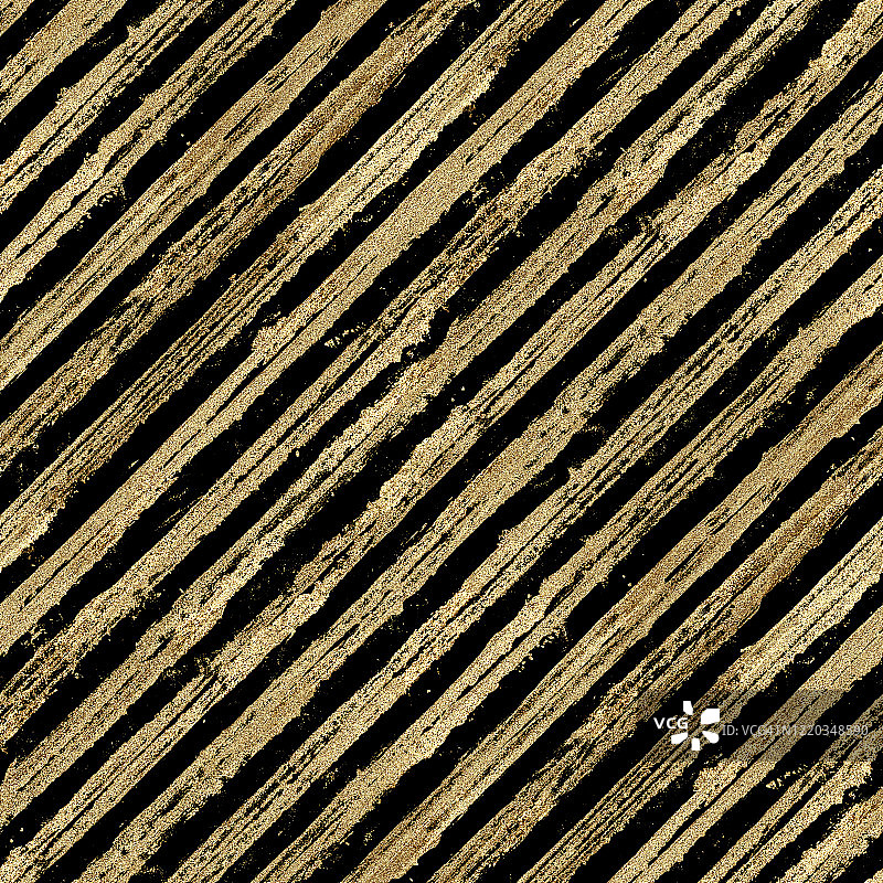 抽象的grunge无缝图案与金色闪闪的丙烯酸漆斜条纹在黑色的背景图片素材