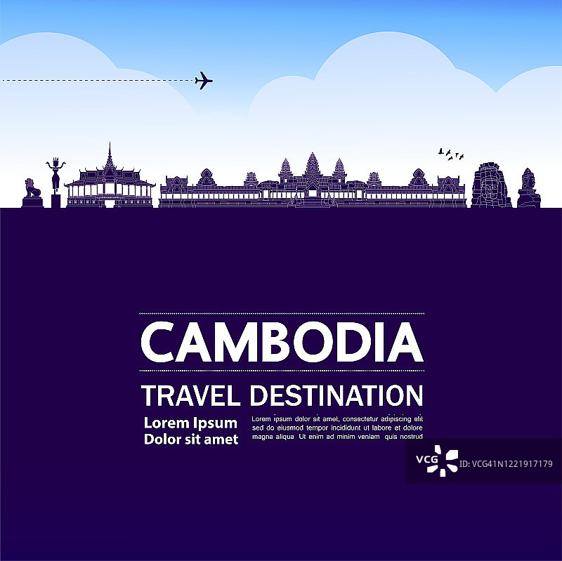 柬埔寨旅游目的地大矢量插图。图片素材