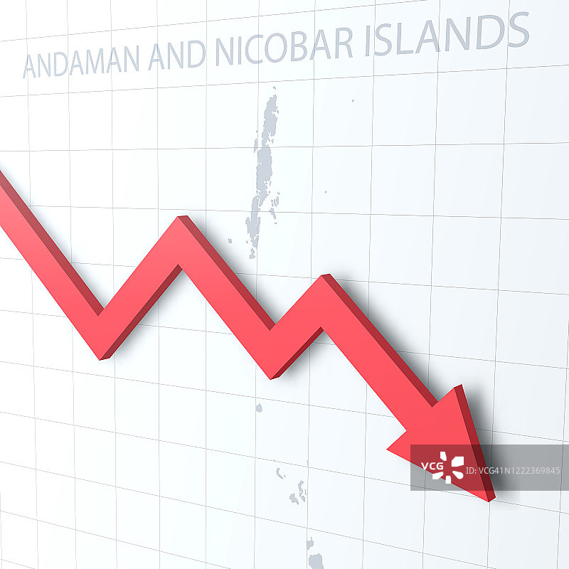 下落的红色箭头与安达曼和尼科巴群岛地图的背景图片素材