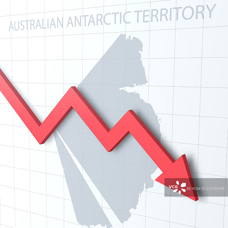 下落的红色箭头与澳大利亚南极领土地图的背景图片素材