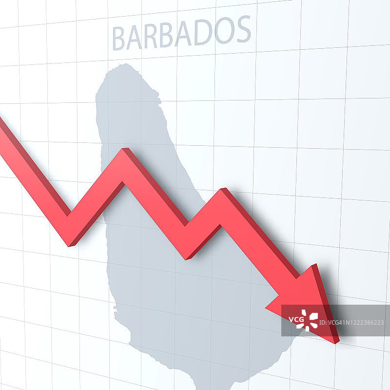 下落的红色箭头与巴巴多斯地图的背景图片素材