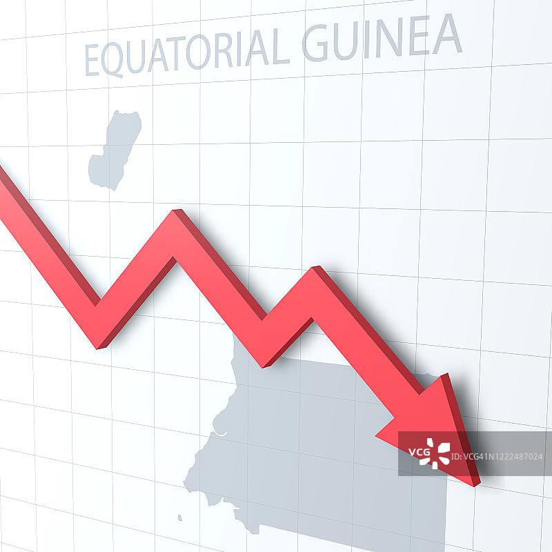 下落的红色箭头与赤道几内亚地图的背景图片素材