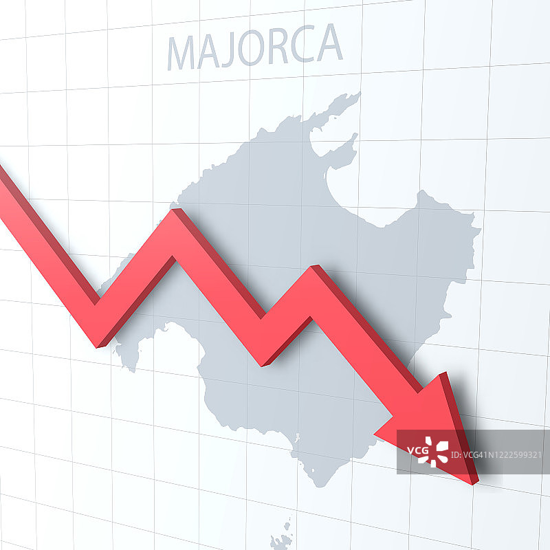 下落的红色箭头与马略卡地图的背景图片素材