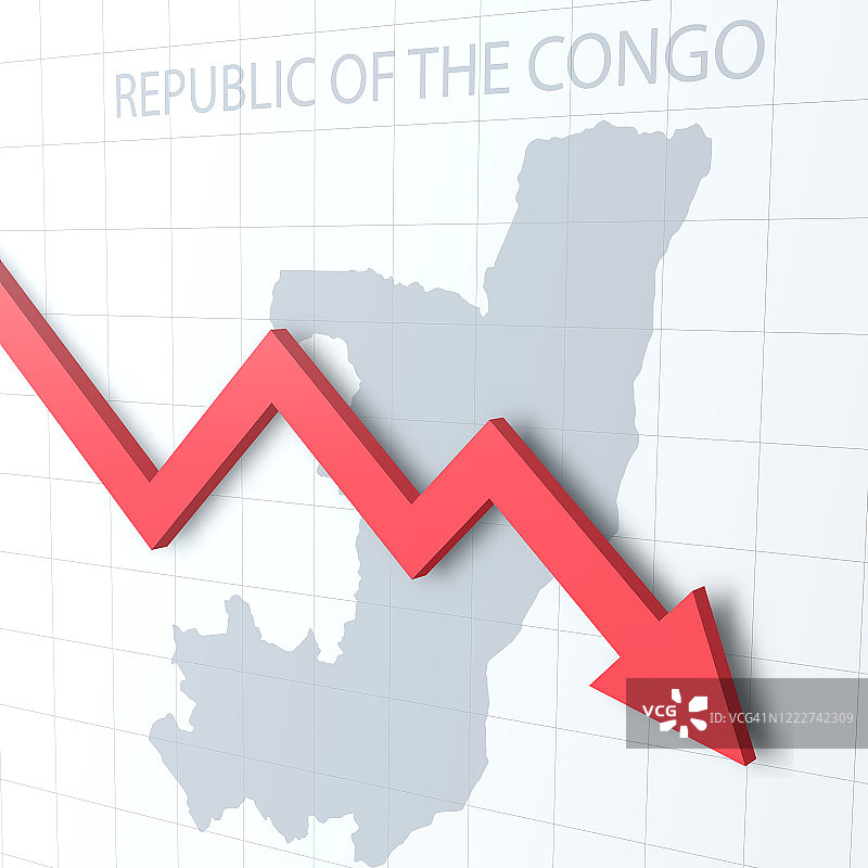 落下的红色箭头与刚果共和国的地图在背景上图片素材