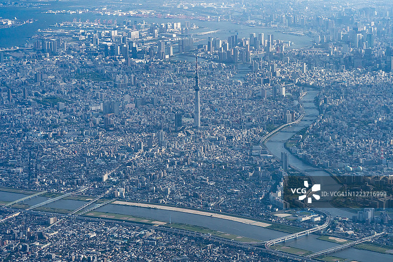 东京天空树从飞机上鸟瞰日本东京图片素材