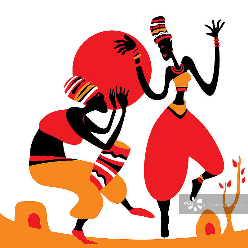 非洲部落舞蹈在野外(矢量艺术)图片素材