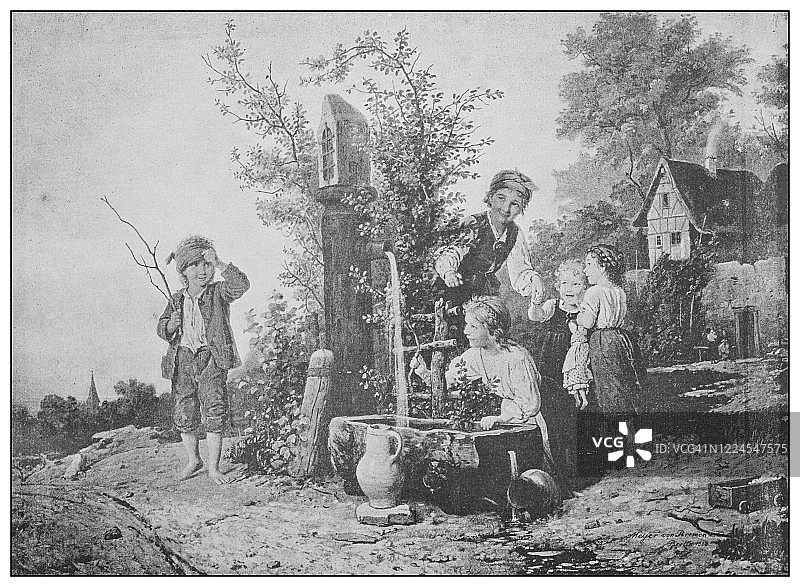 19世纪的古董名画:梅耶·冯·不莱梅的《捉迷藏》图片素材